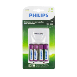 CARREGADOR DE PILHAS AUTO STOP COM 4 PILHAS PHILIPS SCB2445NB