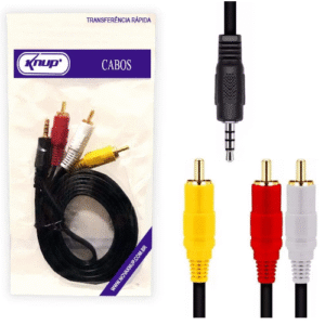 CABO DE VIDEO  P2 X 3 RCA MACHO 1.5M 90 GRAUS LE-1002