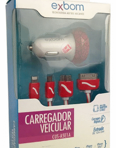 CARREGADOR USB VEICULAR 5 EM 1 C CABOS CUS A5E1A