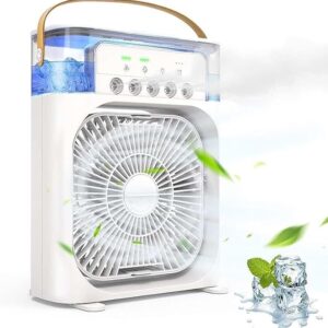VENTILADOR PORTÁTIL DE MESA MINI AR CONDICIONADO UMIDIFICADOR CLIMATIZADOR LED ÁGUA E GELO 3 VELOCIDADES LED