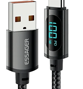 CABO CARREGADOR TURBO PD 100W TIPO C PARA USB ESSAGER 2M 0913