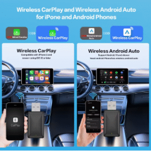ADAPTADOR CARPLAY ANDROID AUTO PARA CARRO, RECEPTOR BLUETOOTH 2 EM 1