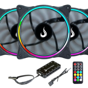 KIT COM 3 VENTOINHAS RISE MODE LASER, 120MM, ARGB, PRETO - RM-RGB-05-5V