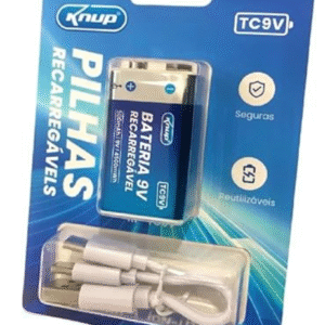 BATERIA 9V KNUP RECARREGAVEL via Cabo USB-C   TC9V 500MAH